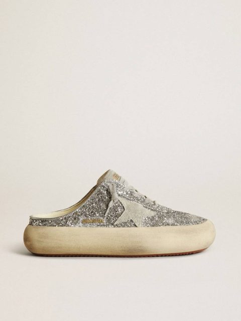 Golden Goose Space-Star Women's Space-Star Sabot In Glitter With Ice-Gray Star And Tab Women