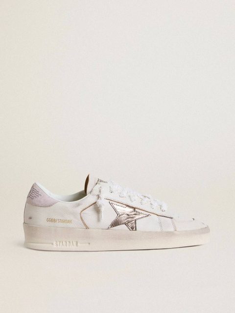 Golden Goose Stardan In Nappa Leather With Metallic Silver Leather Star And Pink Suede Heel Tab Women Stardan