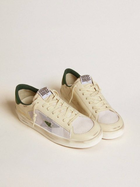 Golden Goose Stardan In White Suede And Mesh With Green Leather Star And Heel Tab Men Stardan - Image 2