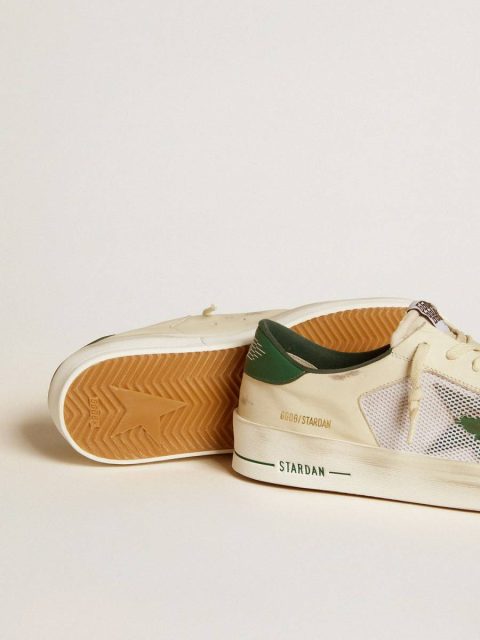 Golden Goose Stardan In White Suede And Mesh With Green Leather Star And Heel Tab Men Stardan - Image 3