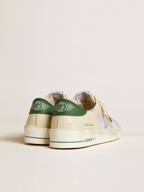 Golden Goose Stardan In White Suede And Mesh With Green Leather Star And Heel Tab Men Stardan - Image 4
