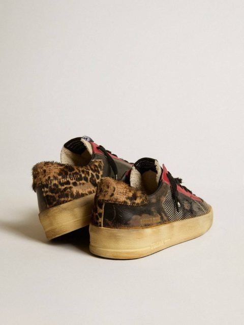 Golden Goose Stardan Men Men's Stardan Lab In Mesh With Black Leather Inserts And Leopard Heel Tab - Image 4