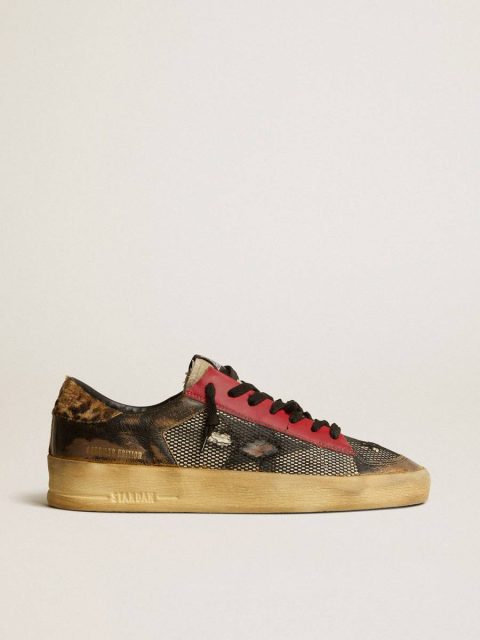 Golden Goose Stardan Men Men's Stardan Lab In Mesh With Black Leather Inserts And Leopard Heel Tab
