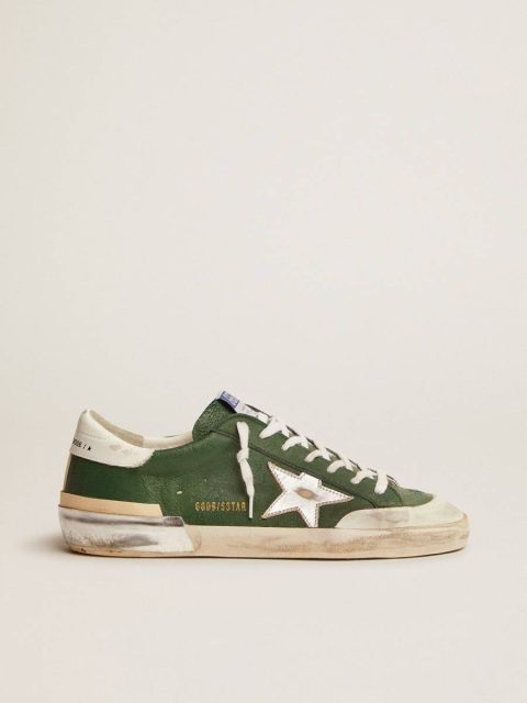 Golden Goose Super-Star Green Men Men's Super-Star In Green Leather And Multifoxing
