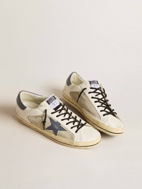 Golden Goose Super-Star Men's Super-Star In Leather And Suede With Blue Lizard-Print Leather Star Men - Image 2