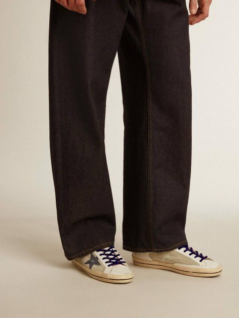 Golden Goose Super-Star Men's Super-Star In Leather And Suede With Blue Lizard-Print Leather Star Men - Image 3