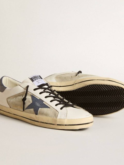 Golden Goose Super-Star Men's Super-Star In Leather And Suede With Blue Lizard-Print Leather Star Men - Image 4