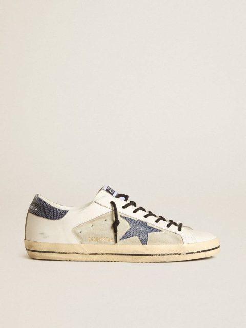 Golden Goose Super-Star Men's Super-Star In Leather And Suede With Blue Lizard-Print Leather Star Men
