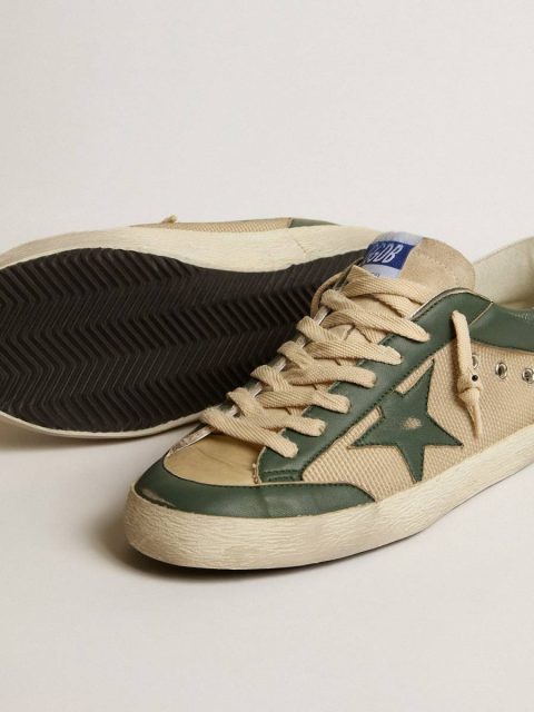 Golden Goose Super-Star Men's Super-Star Ltd In Cream Mesh And Green Nappa With Nappa Star Men - Image 4
