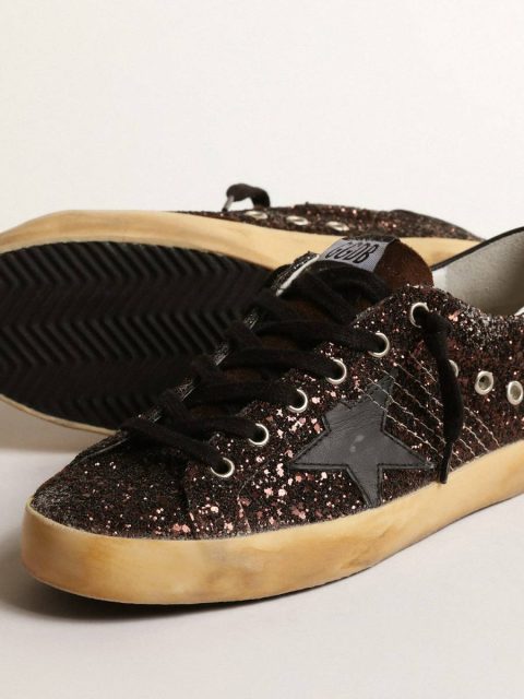 Golden Goose Super-Star Super-Star In Brown Glitter With Black Leather Star And Heel Tab Women - Image 3