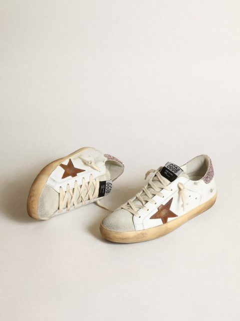 Golden Goose Super-Star Super-Star With A Tan Star And Pink Glitter Heel Tab White Women - Image 2