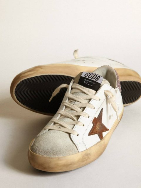 Golden Goose Super-Star Super-Star With A Tan Star And Pink Glitter Heel Tab White Women - Image 4