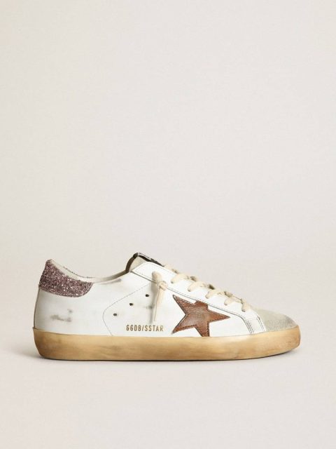 Golden Goose Super-Star Super-Star With A Tan Star And Pink Glitter Heel Tab White Women