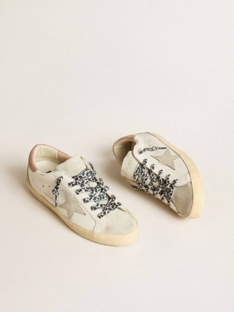 Golden Goose Super-Star Women White Super-Star With Ice-Gray Star And Pink Lizard-Print Heel Tab - Image 2