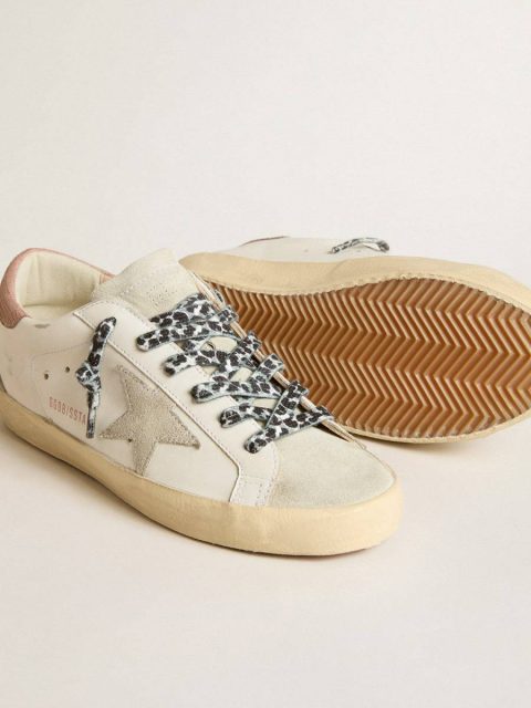 Golden Goose Super-Star Women White Super-Star With Ice-Gray Star And Pink Lizard-Print Heel Tab - Image 4