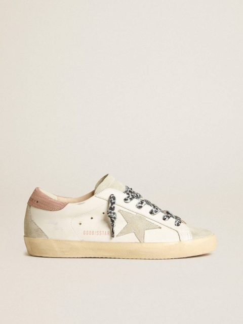 Golden Goose Super-Star Women White Super-Star With Ice-Gray Star And Pink Lizard-Print Heel Tab