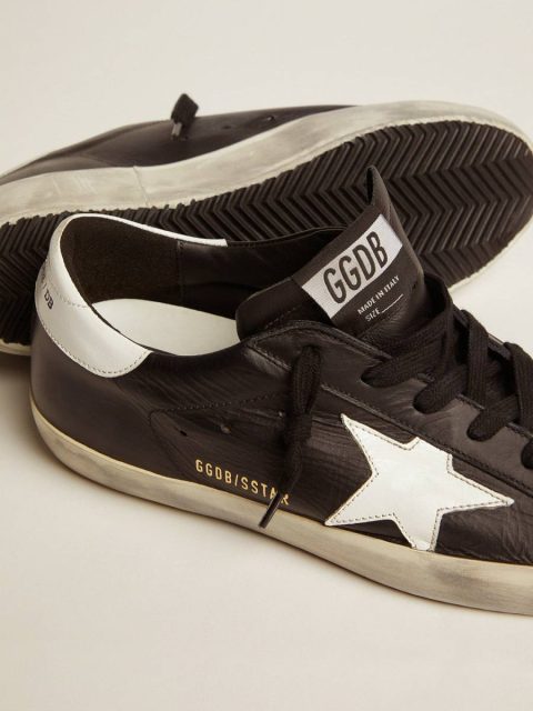 Golden Goose Super-Star Women’s Super-Star In Black Leather With White Leather Star And Heel Tab Women - Image 3