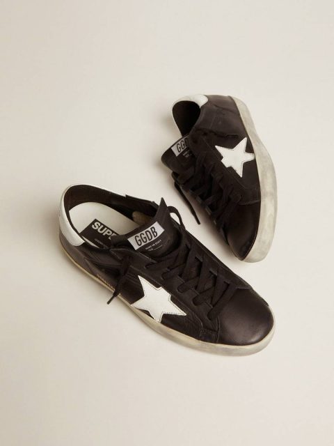 Golden Goose Super-Star Women’s Super-Star In Black Leather With White Leather Star And Heel Tab Women - Image 4