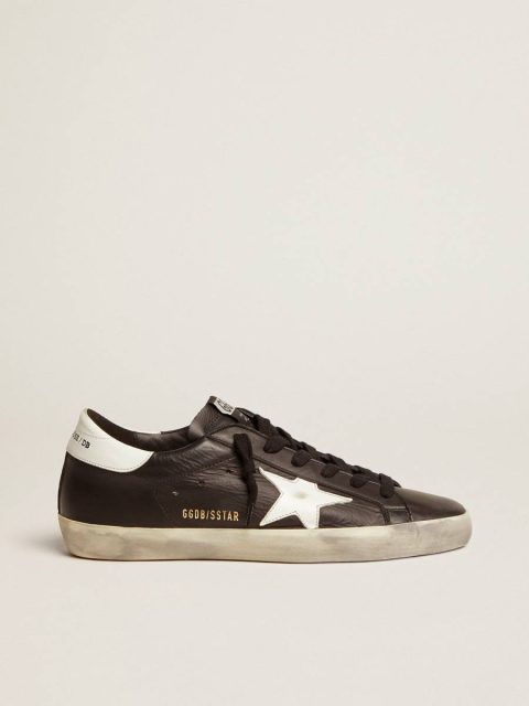 Golden Goose Super-Star Women’s Super-Star In Black Leather With White Leather Star And Heel Tab Women