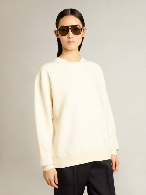 Golden Goose Sweatshirt In Aged White With Reverse Logo On The Back - Jersey Capsule Aged White Women Sweatshirts - Image 3