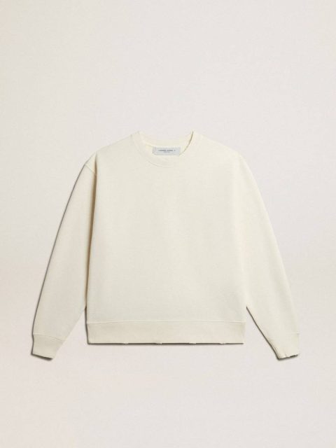 Golden Goose Sweatshirt In Aged White With Reverse Logo On The Back - Jersey Capsule Aged White Women Sweatshirts