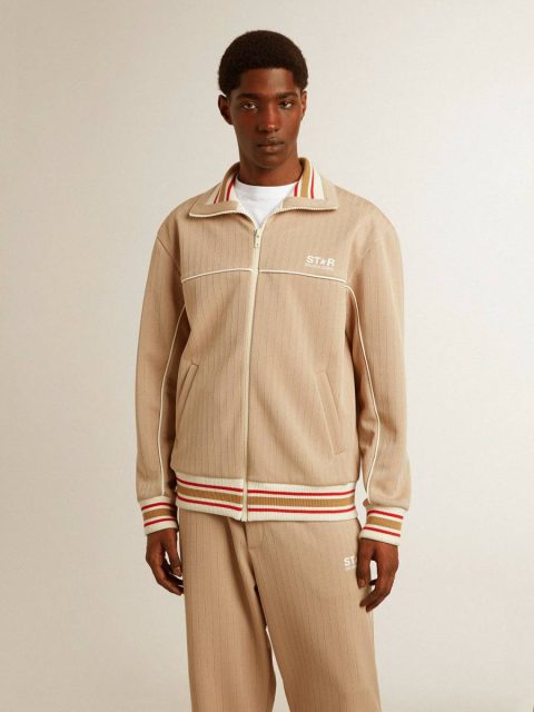 Golden Goose Sweatshirts Men Light Beige Men’s Light Beige Zipped Sweatshirt With White Logo - Image 2
