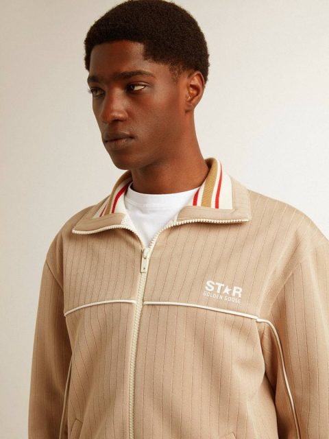 Golden Goose Sweatshirts Men Light Beige Men’s Light Beige Zipped Sweatshirt With White Logo - Image 4