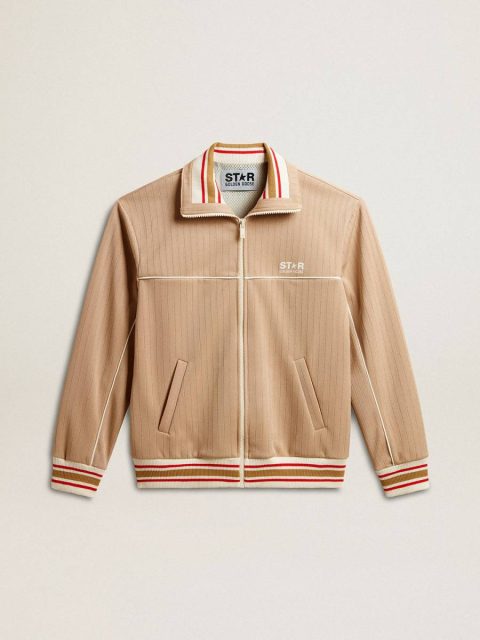 Golden Goose Sweatshirts Men Light Beige Men’s Light Beige Zipped Sweatshirt With White Logo