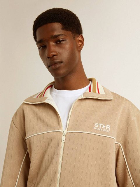 Golden Goose Sweatshirts Men Light Beige Men’s Light Beige Zipped Sweatshirt With White Logo - Image 5