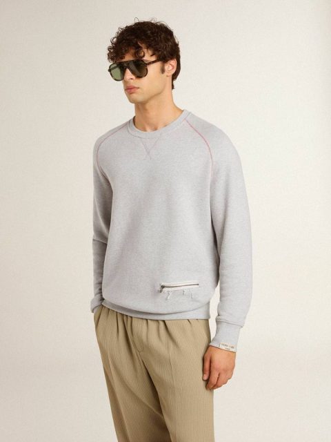 Golden Goose Sweatshirts Men’s Gray Round Neck Sweatshirt With Contrast Stitching Gray Men - Image 2