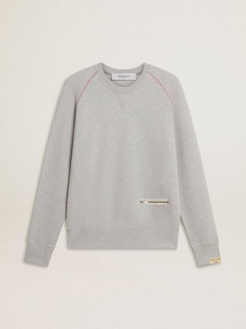 Golden Goose Sweatshirts Men’s Gray Round Neck Sweatshirt With Contrast Stitching Gray Men