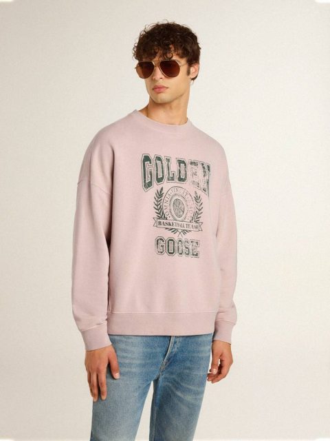 Golden Goose Sweatshirts Old Rose Women Old Rose Unisex Round Neck Sweatshirt With Green Logo Print - Image 2