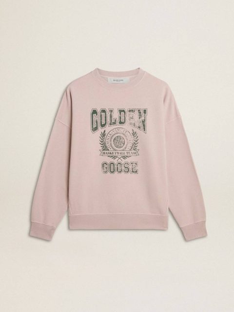Golden Goose Sweatshirts Old Rose Women Old Rose Unisex Round Neck Sweatshirt With Green Logo Print