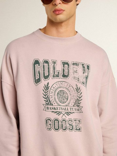 Golden Goose Sweatshirts Old Rose Women Old Rose Unisex Round Neck Sweatshirt With Green Logo Print - Image 5