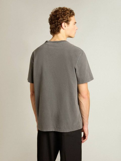 Golden Goose T-Shirts & Polo Shirts Anthracite Gray Men Men's Anthracite Gray T-Shirt With Distressed Treatment - Image 4
