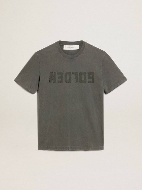 Golden Goose T-Shirts & Polo Shirts Anthracite Gray Men Men's Anthracite Gray T-Shirt With Distressed Treatment