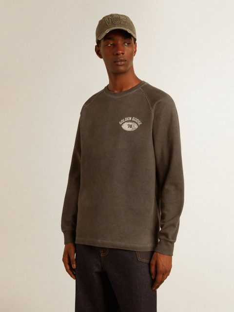 Golden Goose T-Shirts & Polo Shirts Men Anthracite Gray Men's Long-Sleeved T-Shirt In Anthracite Gray Cotton With Logo On The Back - Image 3