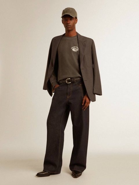 Golden Goose T-Shirts & Polo Shirts Men Anthracite Gray Men's Long-Sleeved T-Shirt In Anthracite Gray Cotton With Logo On The Back - Image 4