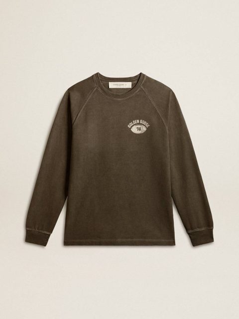 Golden Goose T-Shirts & Polo Shirts Men Anthracite Gray Men's Long-Sleeved T-Shirt In Anthracite Gray Cotton With Logo On The Back
