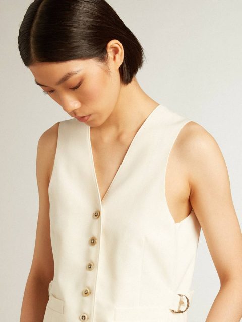 Golden Goose T-Shirts & Tops Aged White Women's Aged White V-Neck Gilet Women - Image 2
