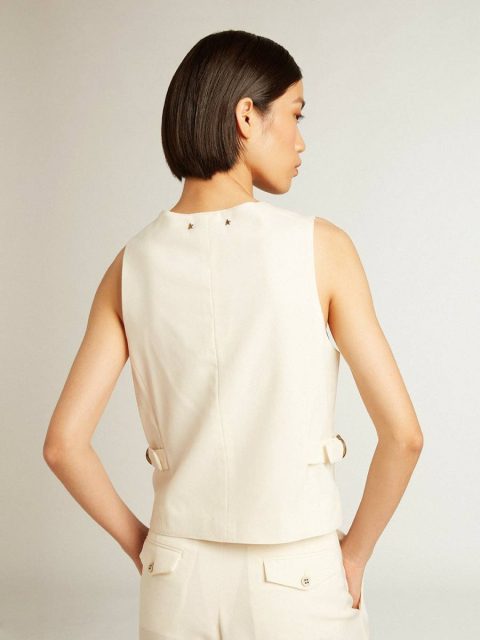 Golden Goose T-Shirts & Tops Aged White Women's Aged White V-Neck Gilet Women - Image 4
