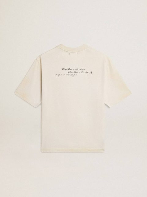 Golden Goose T-Shirts & Tops Women White Worn-White Unisex T-Shirt With Printed Lettering - Image 2
