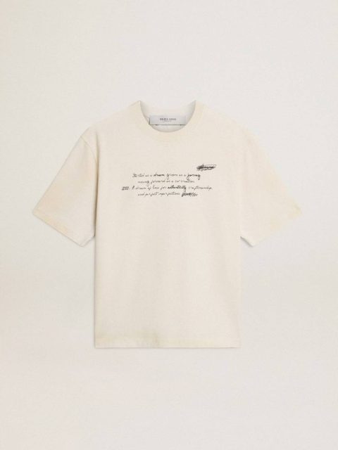 Golden Goose T-Shirts & Tops Women White Worn-White Unisex T-Shirt With Printed Lettering