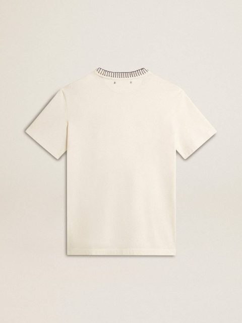 Golden Goose T-Shirts & Tops Women's Aged White Cotton T-Shirt With Hand Embroidery Aged White Women - Image 2