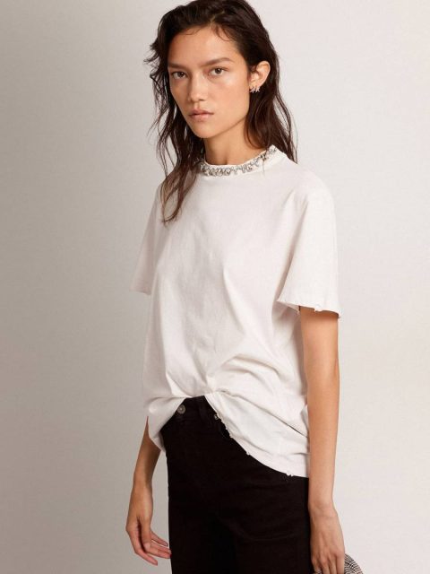 Golden Goose T-Shirts & Tops Women's White T-Shirt With Cabochon Crystals Women White - Image 2