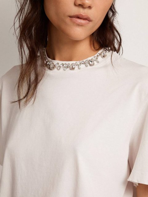 Golden Goose T-Shirts & Tops Women's White T-Shirt With Cabochon Crystals Women White - Image 4