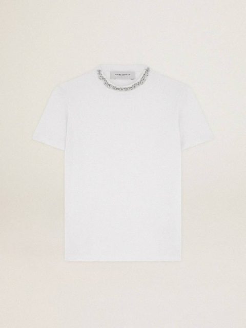 Golden Goose T-Shirts & Tops Women's White T-Shirt With Cabochon Crystals Women White