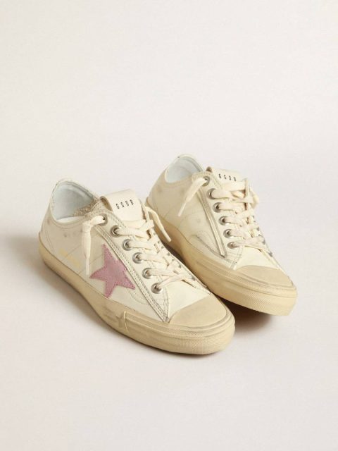 Golden Goose V-Star In Beige Nappa Leather With Old-Rose Suede Star Women V-Star - Image 2