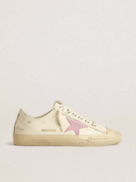 Golden Goose V-Star In Beige Nappa Leather With Old-Rose Suede Star Women V-Star