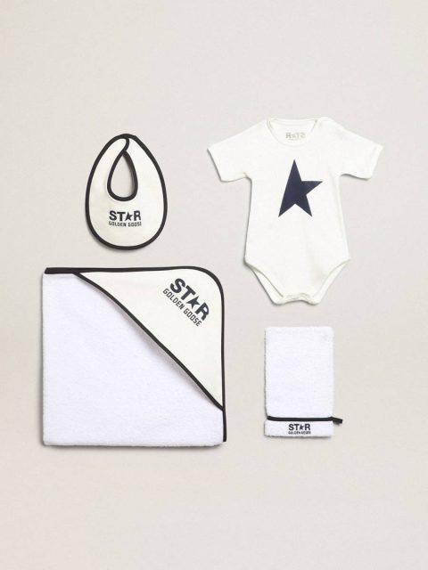 Golden Goose White And Milk White Gift Set In White With Blue Logo Newborns Kids